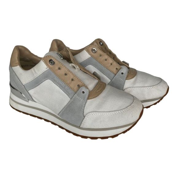 MICHAEL KORS CANVAS AND LEATHER TRAINER SNEAKERS, Sz 7 - Picture 1 of 10